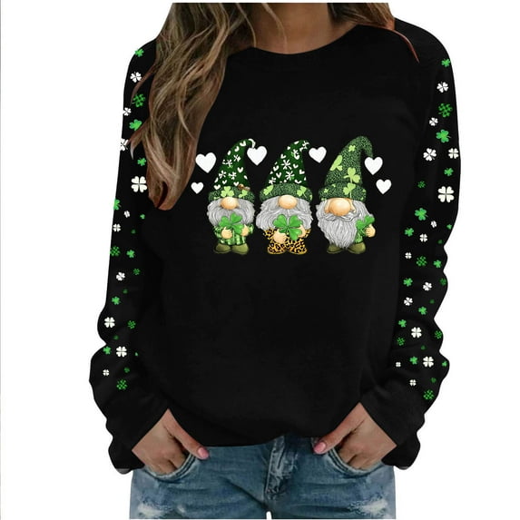 successthop St.Patricks Day Sweatshirt Womens Oversized Crewneck Tops Long Sleeve Pullover Slash Shoulder Streetwear