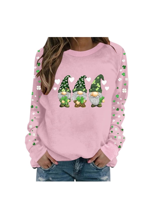 St.Patricks Day Sweatshirt Womens Oversized Crewneck Tops Long Sleeve Pullover Slash Shoulder Streetwear