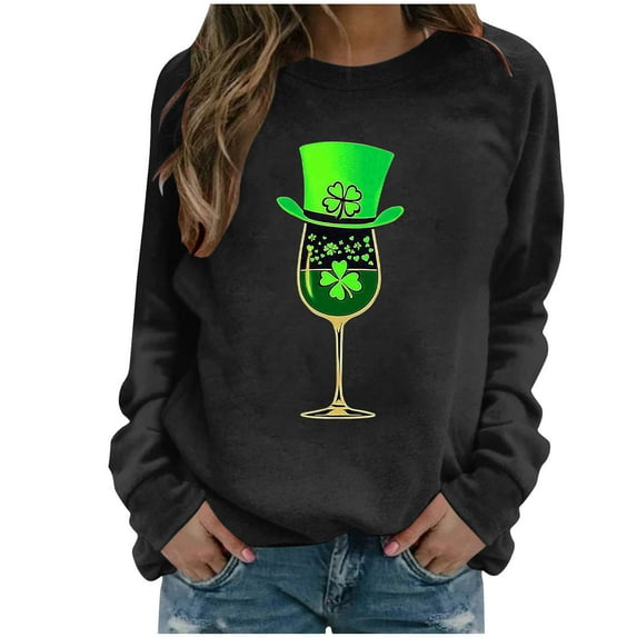 successthop St.Patricks Day Sweatshirt Womens Wine Casual Crewneck Pullover Top Streetwear Long Sleeve Vacation Clothes