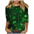thumbnail image 1 of successthop St Patricks Day T Shirts for Women Green Casual Oversized Crewneck Top 3/4 Sleeve Shirt Plus Size Outfits, 1 of 5