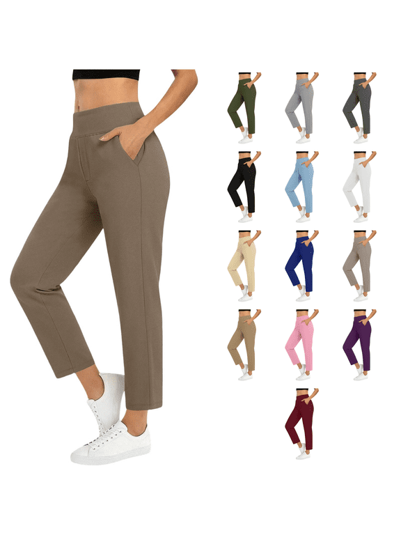 Straight Leg Yoga Pants with Pockets Women Casual Gym with Pockets Elastic Trousers Solid Trendy Bottoms L