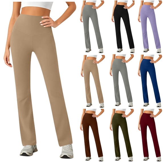 successthop Straight Leg Yoga Pants with Pockets Women Casual Gym with Pockets Elastic Trousers Solid Trendy Bottoms XL