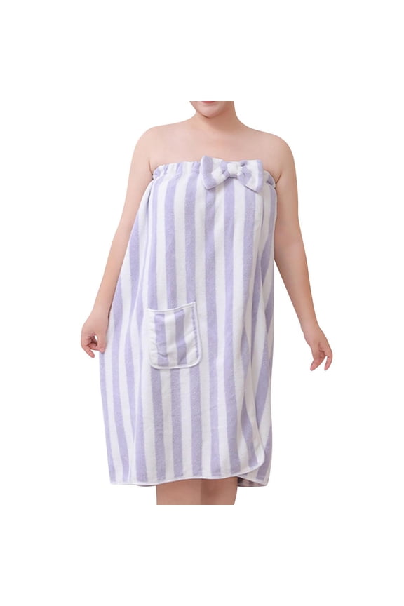Stripe Robe Women FLeece Fuzzy Lightweight Soft Belted Knee Length Sleepwear Bow Bathrobe with Pockets
