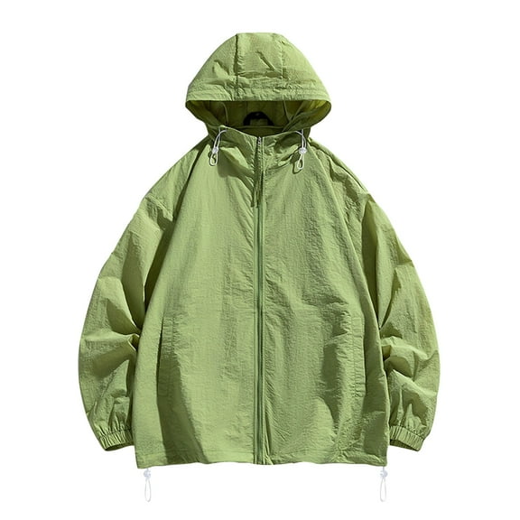 successthop Sun Hoodie Men Sun Protection Running Plus Size Zip Long Sleeve Solid Outdoor Clothes with Pockets Green 2XL