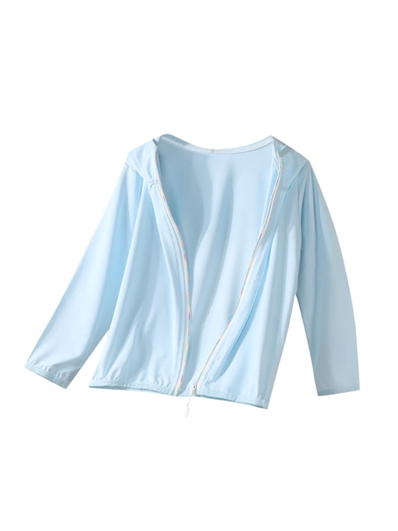 Sun Protection Clothing 2-16T Boys Girls Zip Up Hooded Quick Dry Long Sleeve Solid Jacket for Outdoor Driving Traveling Hiking Fishing Blue 8T