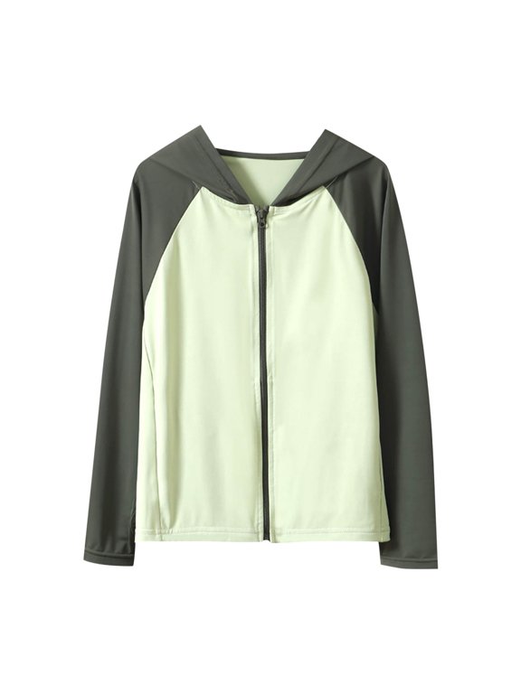Sun Protection Clothing 4-16T Boys Girls Hooded Long Sleeve Color Block Jacket for Outdoor Driving Traveling Hiking Fishing Green 7-8T