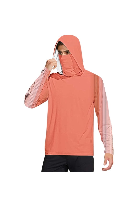 Sun Protection Clothing for Adults Men with Face Cover Hooded Long Sleeve Gradient Jacket for Outdoor Driving Traveling Hiking Fishing Orange XL