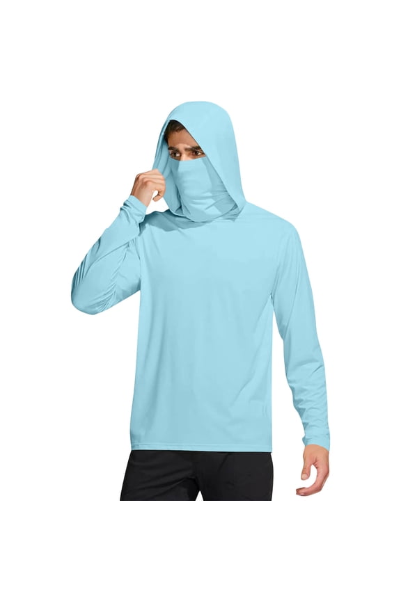 Sun Protection Clothing for Adults Men with Face Cover UV Protection Hooded Long Sleeve Solid Jacket for Outdoor Driving Traveling Hiking Fishing Blue S