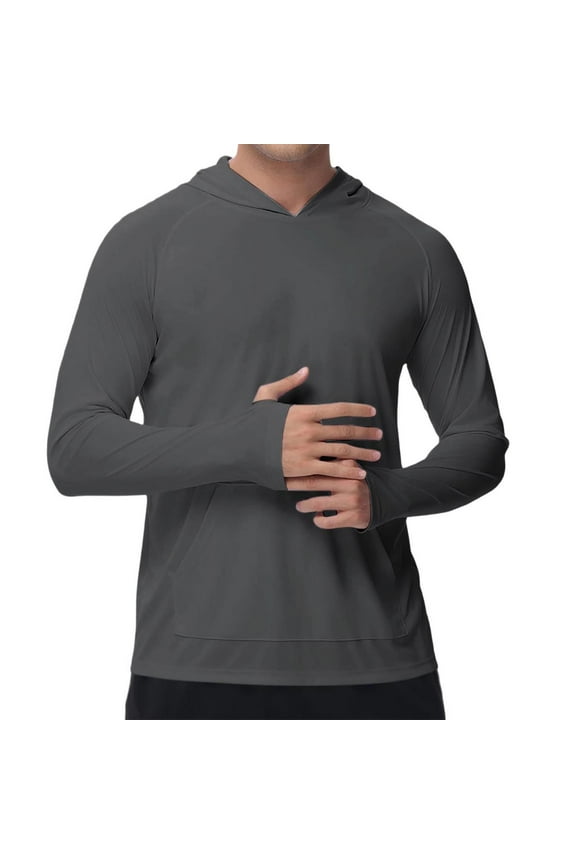 Sun Protection Clothing Men Hooded Long Sleeve Solid Jacket for Outdoor Driving Traveling Hiking Fishing Gray 2XL