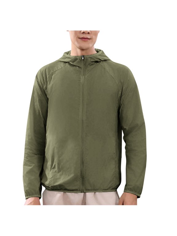 Sun Protection Clothing Men Hooded with Pockets Long Sleeve Solid Jacket for Outdoor Driving Traveling Hiking Fishing Green 4XL