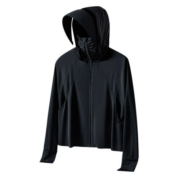 successthop Sun Protection Clothing Men UPF 50  Hooded Long Sleeve Solid Jacket for Outdoor Driving Traveling Hiking Fishing Black L