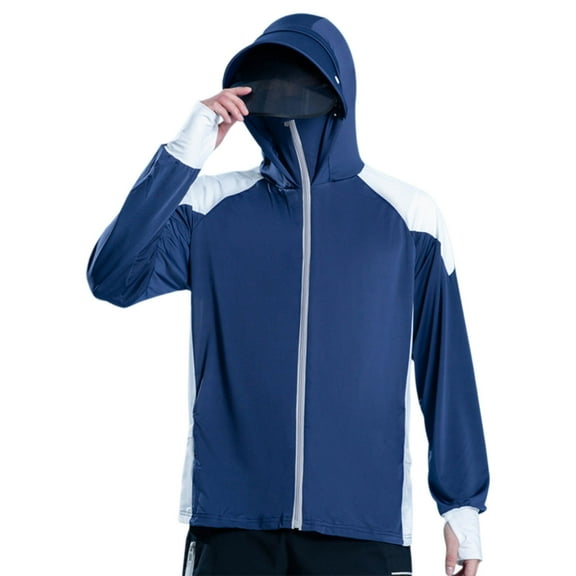 successthop Sun Protection Clothing Men UPF 50  Long Sleeve Solid Jacket for Outdoor Driving Traveling Hiking Fishing Blue 3XL