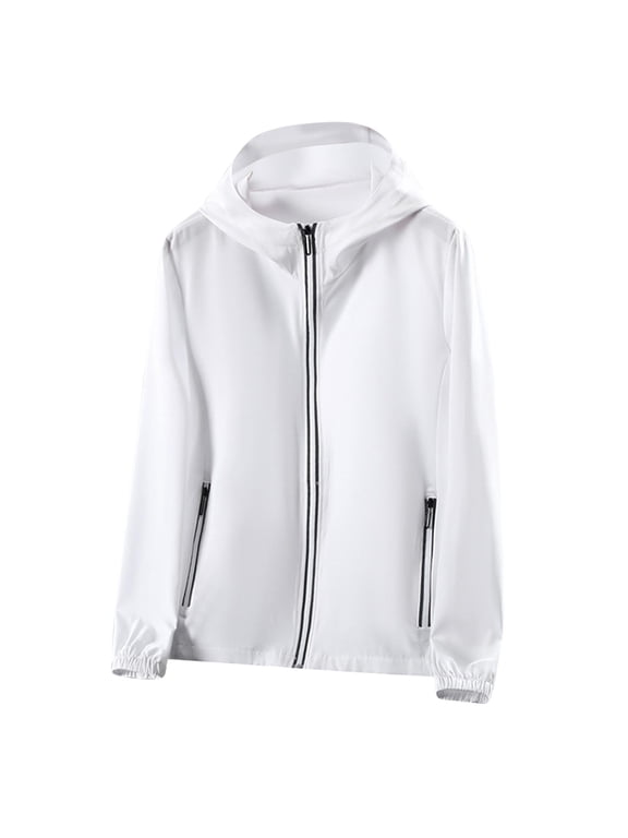 Sun Protection Clothing Men UV Protection Hooded Long Sleeve Solid Jacket for Outdoor Driving Traveling Hiking Fishing White 4XL