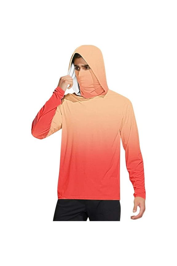Sun Protection Clothing Men with Face Cover Hooded Long Sleeve Gradient Jacket for Outdoor Driving Traveling Hiking Fishing Red M