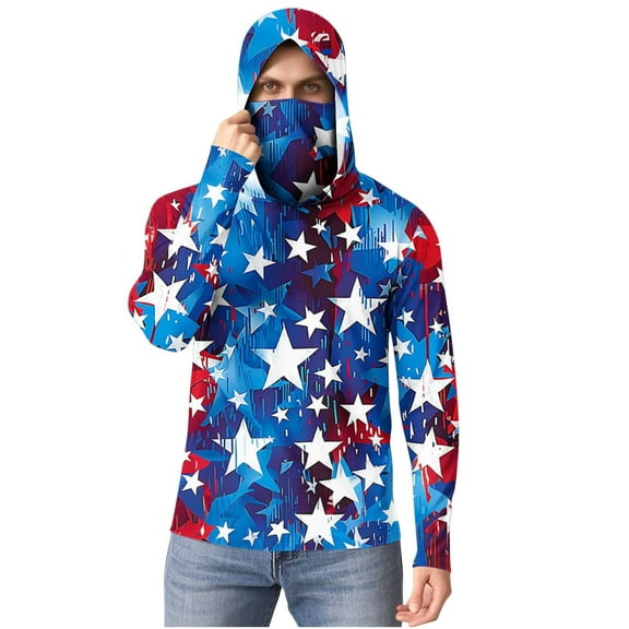 successthop Sun Protection Clothing Red White Blue Unisex with Face Cover Hooded Long Sleeve American Themed Jacket for Outdoor Driving Traveling Hiking Fishing M