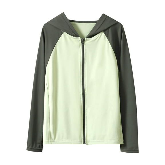 successthop Sun Protection Clothing to Swim 4-16T Boys Girls Hooded Long Sleeve Color Block Jacket for Outdoor Driving Traveling Hiking Fishing Green 11-12T