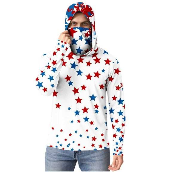successthop Sun Protection Clothing to Swim Red White Blue Unisex with Face Cover Hooded Long Sleeve American Themed Jacket for Outdoor Driving Traveling Hiking Fishing S