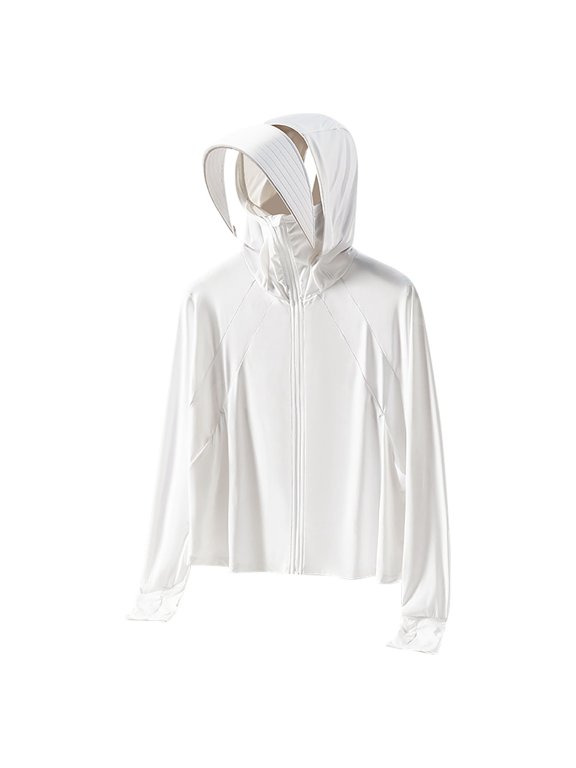 Sun Protection Clothing UPF 50 Men Hooded Long Sleeve Solid Jacket for Outdoor Driving Traveling Hiking Fishing White L