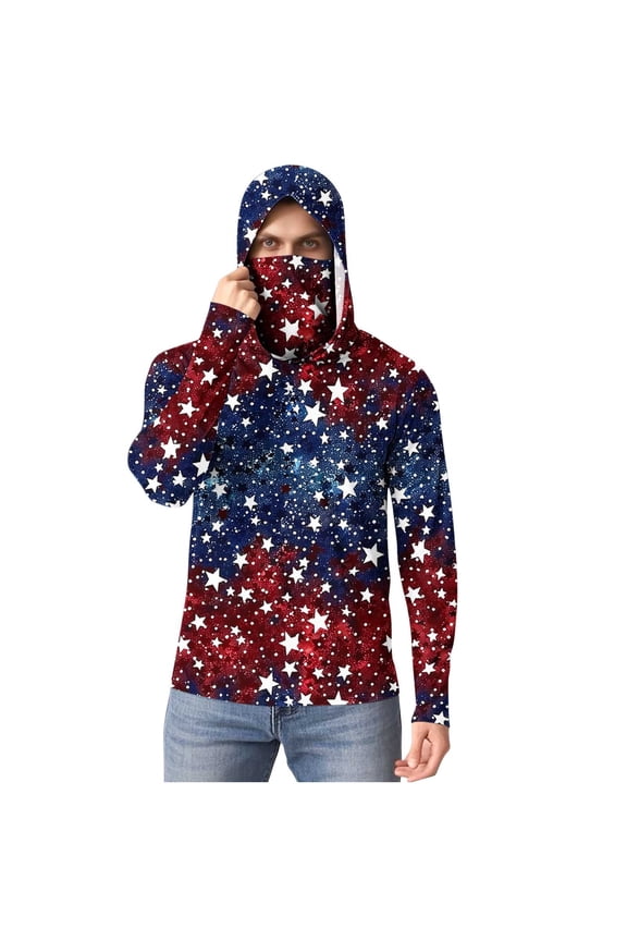Sun Protection Clothing UV Protection American Flag Unisex with Face Cover Hooded Long Sleeve American Themed Jacket for Outdoor Driving Traveling Hiking Fishing M