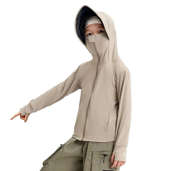 successthop Sun Protection Clothing UV Protection Boys Girls Hooded Long Sleeve Solid Jacket for Outdoor Driving Traveling Hiking Fishing Brown L