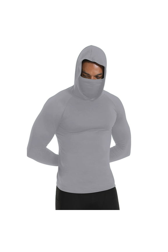 Sun Protection Clothing UV Protection Unisex with Face Cover Hooded Long Sleeve Solid Jacket for Outdoor Driving Traveling Hiking Fishing Gray 2XL