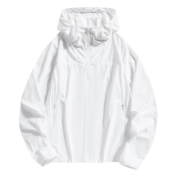 successthop Sun Protection Clothing UV Protection Unisex Zip Up Hooded with Pockets Long Sleeve Color Block Jacket for Outdoor Driving Traveling Hiking Fishing White 3XL
