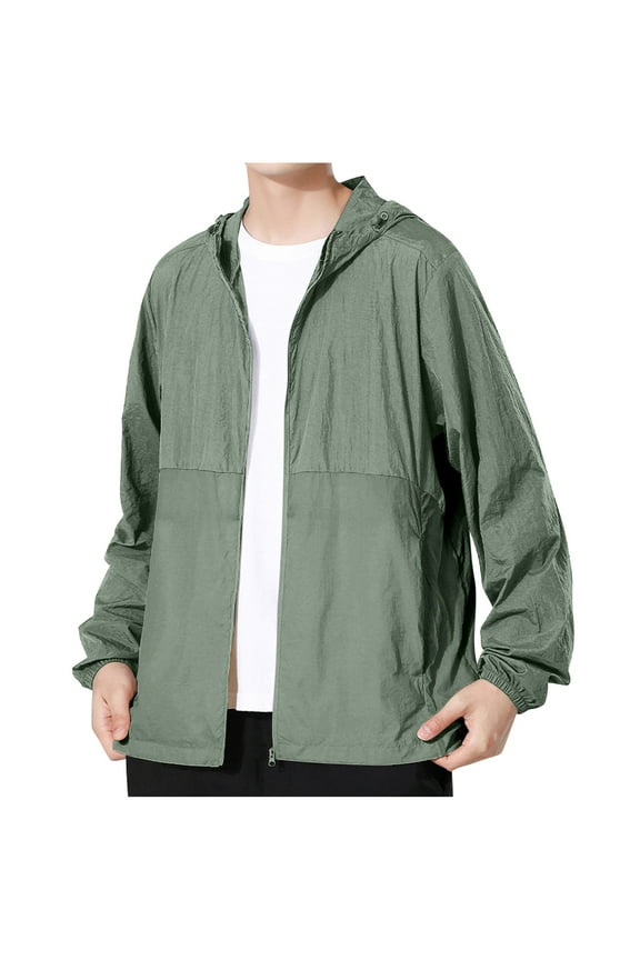 Sun Protection Clothing Unisex Zip Up Hooded Long Sleeve Solid Jacket for Outdoor Driving Traveling Hiking Fishing Green M