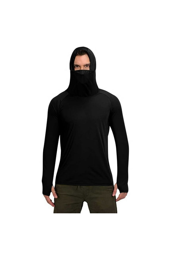Sun Protection Clothing Unisex with Face Cover Hooded Long Sleeve Solid Jacket for Outdoor Driving Traveling Hiking Fishing Black S