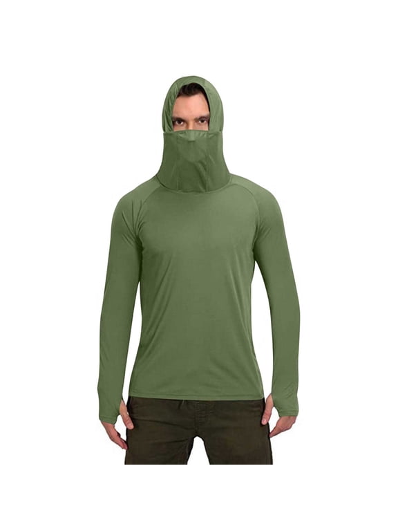 Sun Protection Clothing Unisex with Face Cover Hooded Long Sleeve Solid Jacket for Outdoor Driving Traveling Hiking Fishing Green 2XL