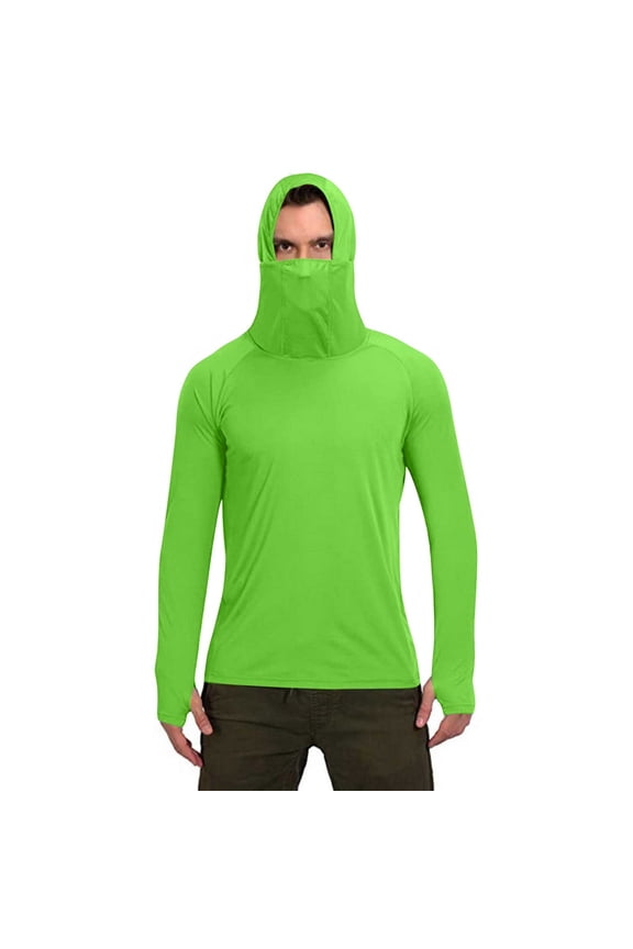 Sun Protection Clothing Unisex with Face Cover Hooded Long Sleeve Solid Jacket for Outdoor Driving Traveling Hiking Fishing Green 2XL