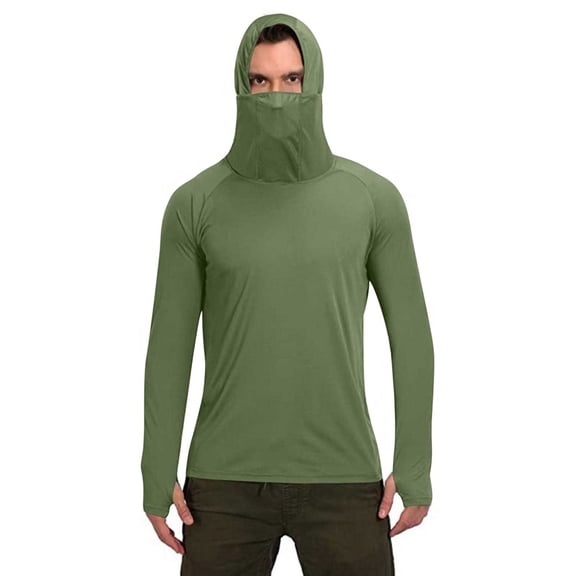 successthop Sun Protection Clothing Unisex with Face Cover Hooded Long Sleeve Solid Jacket for Outdoor Driving Traveling Hiking Fishing Green XL
