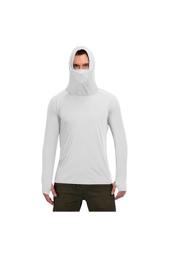 Sun Protection Clothing Unisex with Face Cover Hooded Long Sleeve Solid Jacket for Outdoor Driving Traveling Hiking Fishing White M