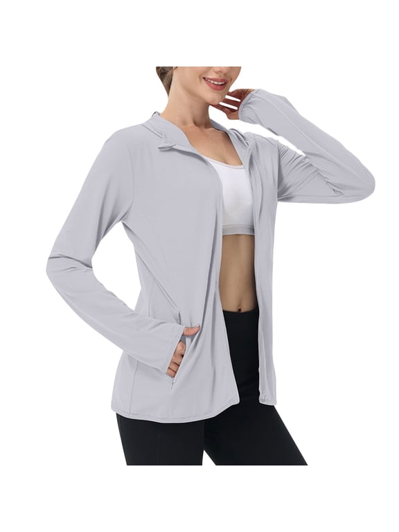 Sun Protection Clothing Women Cooling Hooded Long Sleeve Solid Jacket for Outdoor Driving Traveling Hiking Fishing Gray S