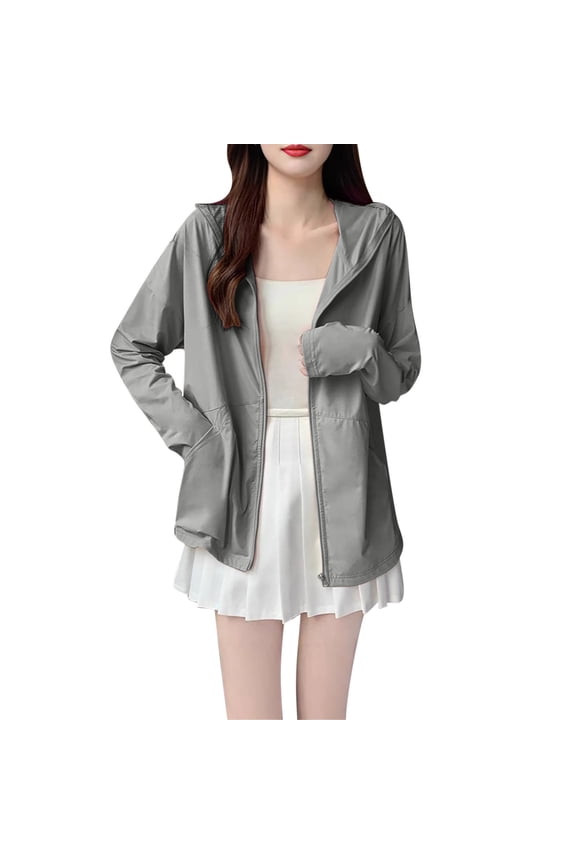 Sun Protection Clothing Women Cooling Hooded Long Sleeve Solid Jacket for Outdoor Driving Traveling Hiking Fishing Gray S