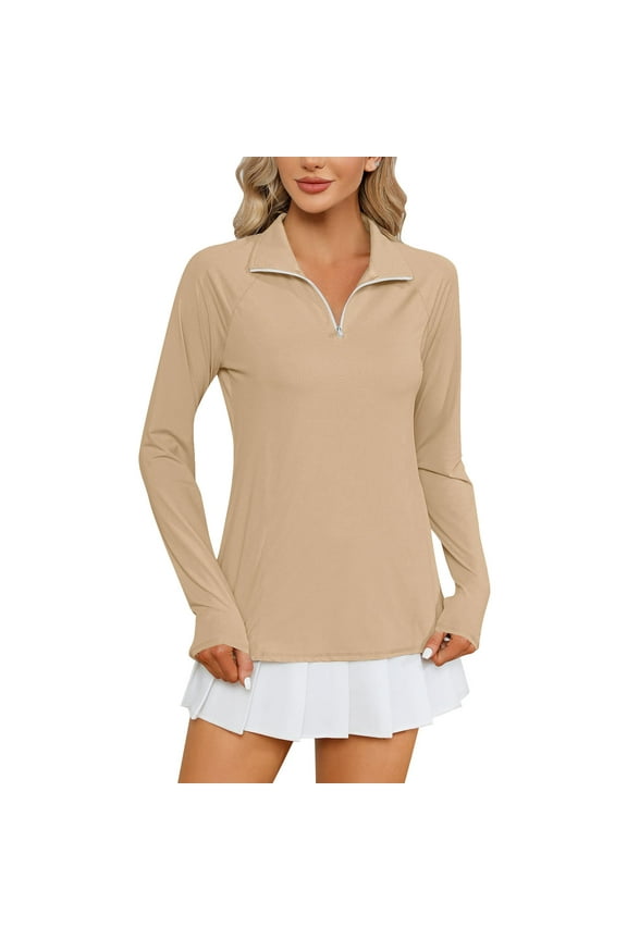 Sun Protection Clothing Women Cooling Zip Up with Pockets Long Sleeve with Thumb Holes Solid Jacket for Outdoor Driving Traveling Hiking Fishing Brown L