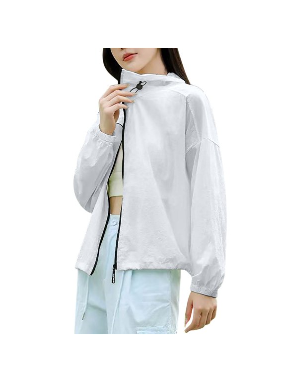 Sun Protection Clothing Women Hooded Long Sleeve Solid Jacket for Outdoor Driving Traveling Hiking Fishing Gray L