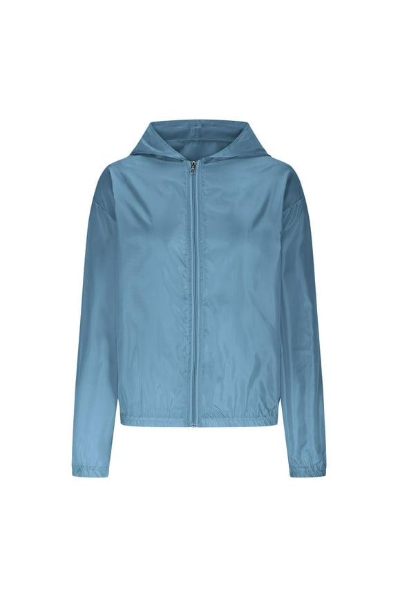 Sun Protection Clothing Women Hooded Long Sleeve with Thumb Holes Solid Jacket for Outdoor Driving Traveling Hiking Fishing Blue XL