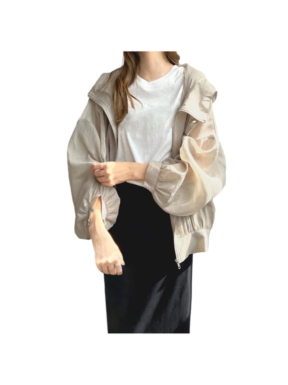 Sun Protection Clothing Women Long Sleeve Solid Jacket for Outdoor Driving Traveling Hiking Fishing Brown Free Size