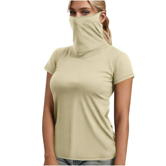 successthop Sun Protection Clothing Women with Face Cover Short Sleeve Solid Jacket for Outdoor Driving Traveling Hiking Fishing Beige L