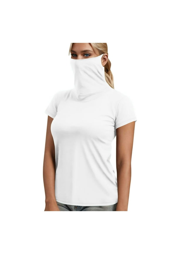 Sun Protection Clothing Women with Face Cover Short Sleeve Solid Jacket for Outdoor Driving Traveling Hiking Fishing White L