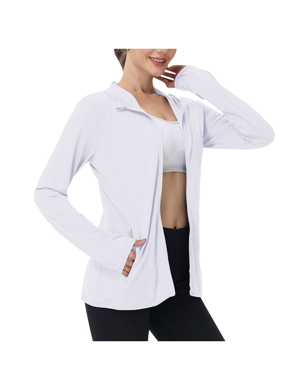 Sun Protection Clothing for Adults Women Hooded Long Sleeve Solid Jacket for Outdoor Driving Traveling Hiking Fishing White S