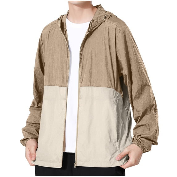 successthop Sun Protection Clothing to Swim Unisex Zip Up Hooded Long Sleeve Color Block Jacket for Outdoor Driving Traveling Hiking Fishing Brown XL