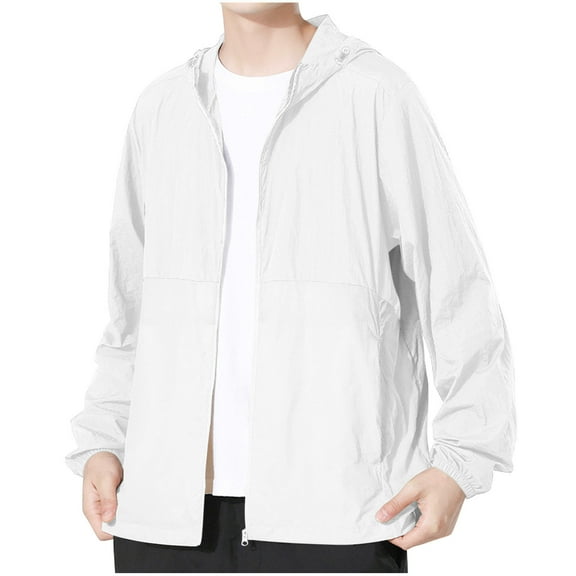 successthop Sun Protection Clothing to Swim Unisex Zip Up Hooded Long Sleeve Solid Jacket for Outdoor Driving Traveling Hiking Fishing White M