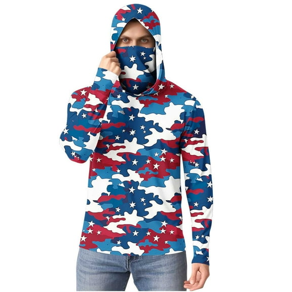 successthop Sun Protection Shirt American Flag Unisex with Face Cover Hooded Long Sleeve American Themed Jacket for Outdoor Driving Traveling Hiking Fishing 2XL