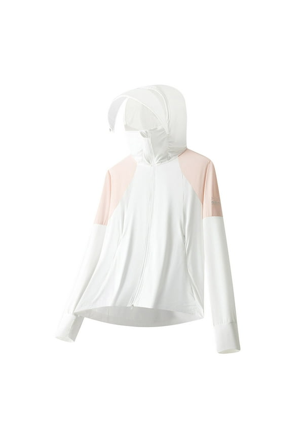 Sun Protection Shirt Men Hooded Long Sleeve Solid Jacket for Outdoor Driving Traveling Hiking Fishing Pink L