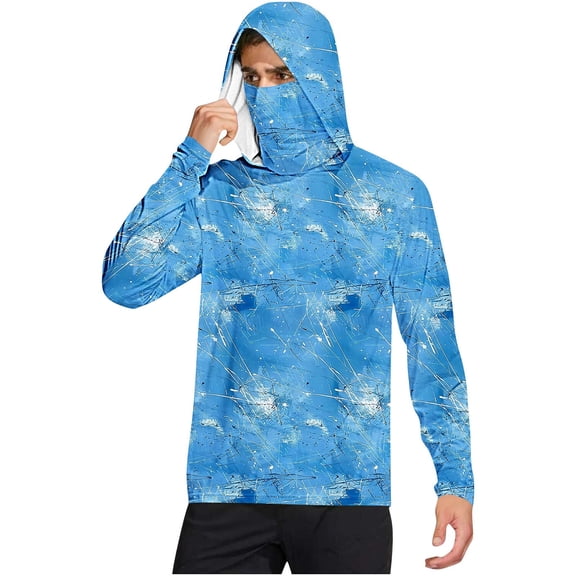successthop Sun Protection Shirt Men with Face Cover Hooded Long Sleeve Print Jacket for Outdoor Driving Traveling Hiking Fishing Blue L