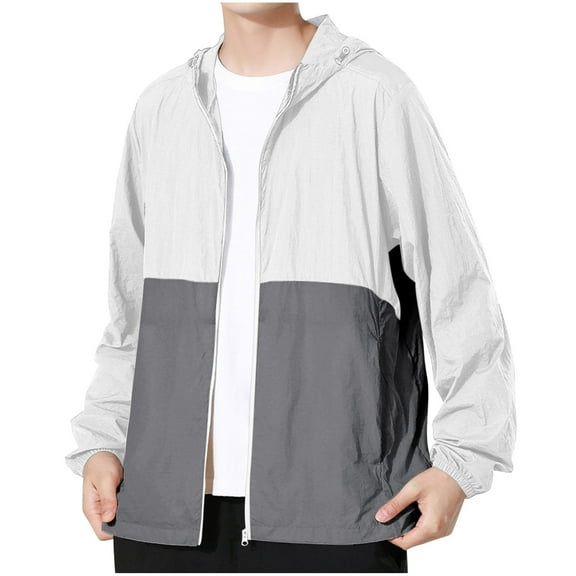 successthop Sun Protection Shirt Unisex Zip Up Hooded Long Sleeve Color Block Jacket for Outdoor Driving Traveling Hiking Fishing Gray XL