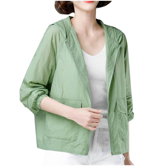 successthop Sun Protection Shirt Women Hooded Long Sleeve Solid Jacket for Outdoor Driving Traveling Hiking Fishing Green M