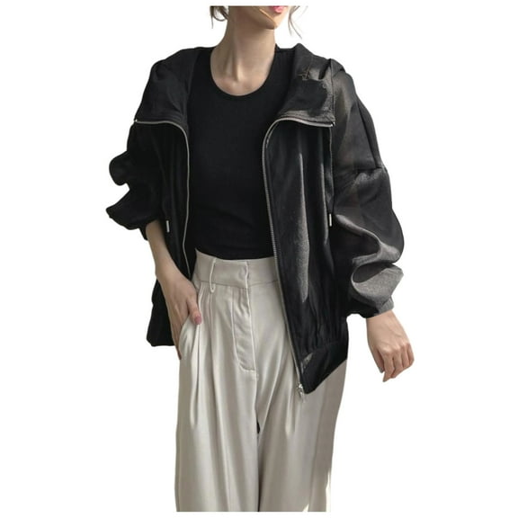 successthop Sun Protection Shirt Women Long Sleeve Solid Jacket for Outdoor Driving Traveling Hiking Fishing Black Free Size