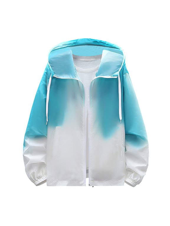 Sun Protection Shirts for Men Zip Up Hooded with Pockets Long Sleeve Gradient Jacket for Outdoor Driving Traveling Hiking Fishing Green XL
